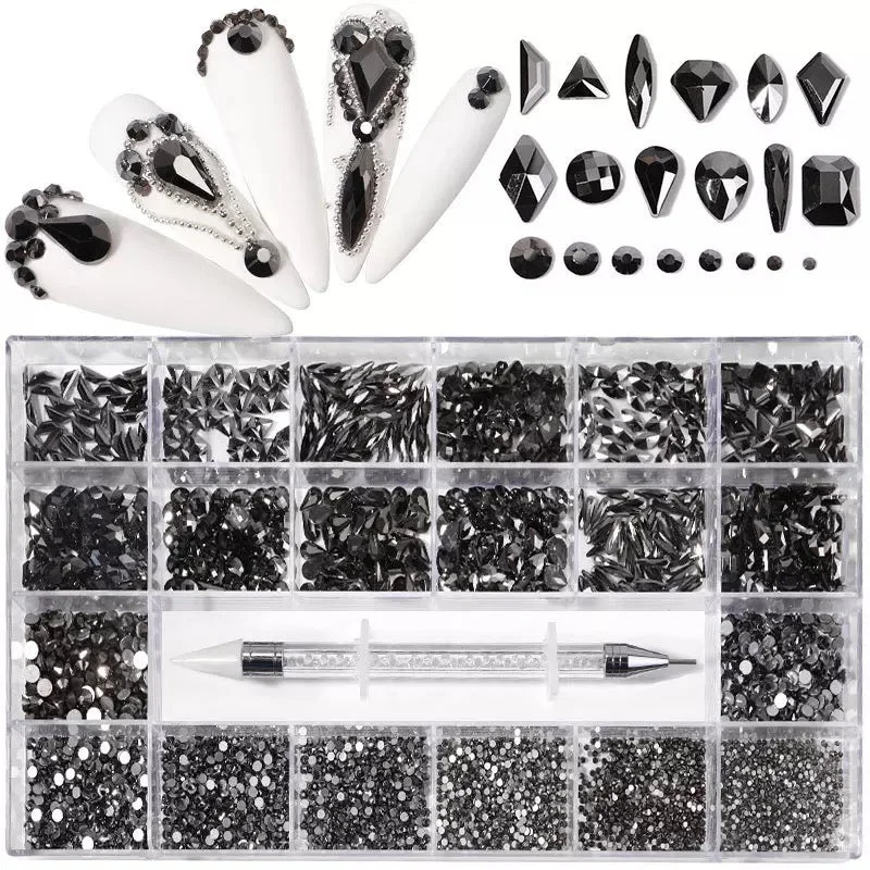 Quick-cure nail gloss-Luxury Black Rhinestone Kit RH0013