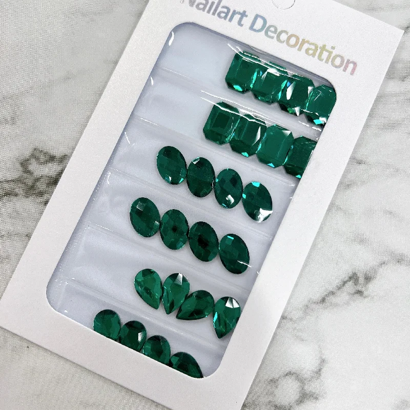 Quick-cure nail top coat-Big Flat Back GREEN Rhinestone