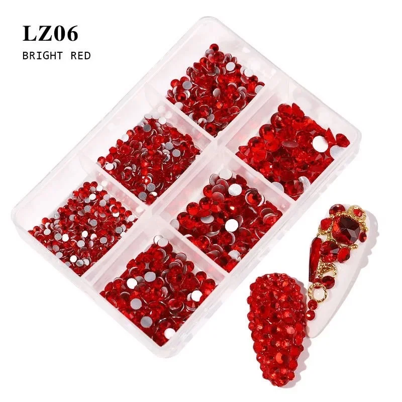 Protective nail strengthener-Bright Red Rhinestone Mix Size Nail Art Decoration LZ06