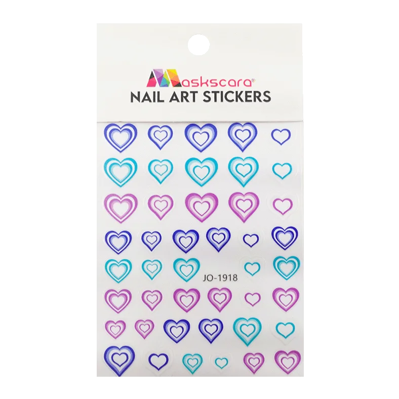 Fast-acting nail glue-Nail Art Sticker - Ombre Hearts Blue & Purple