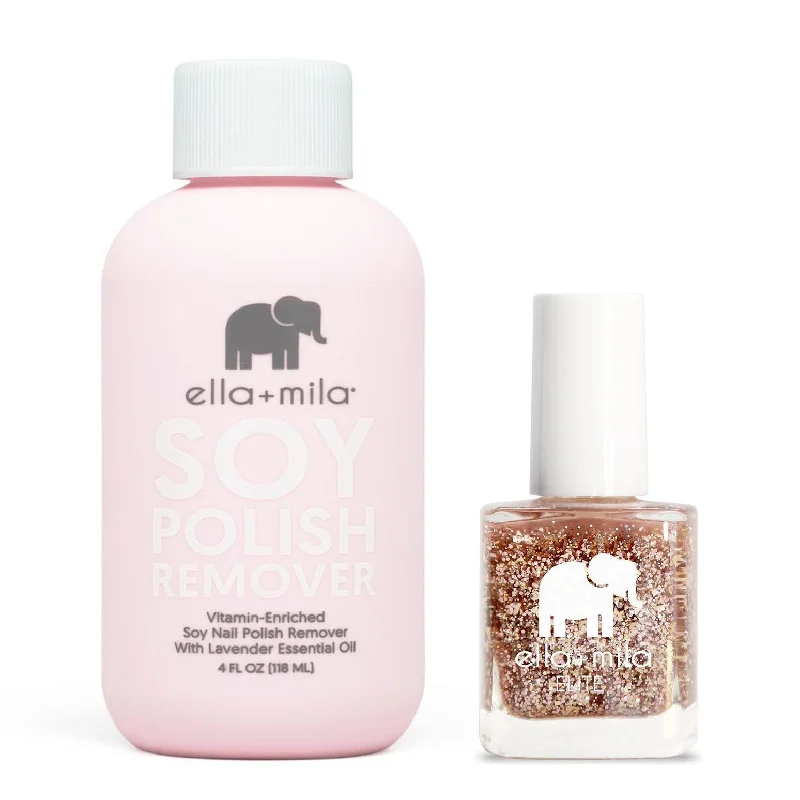 Mirror-effect nail polish-ella+mila - Soy Polish Remover & Drippin' Gold - .45oz