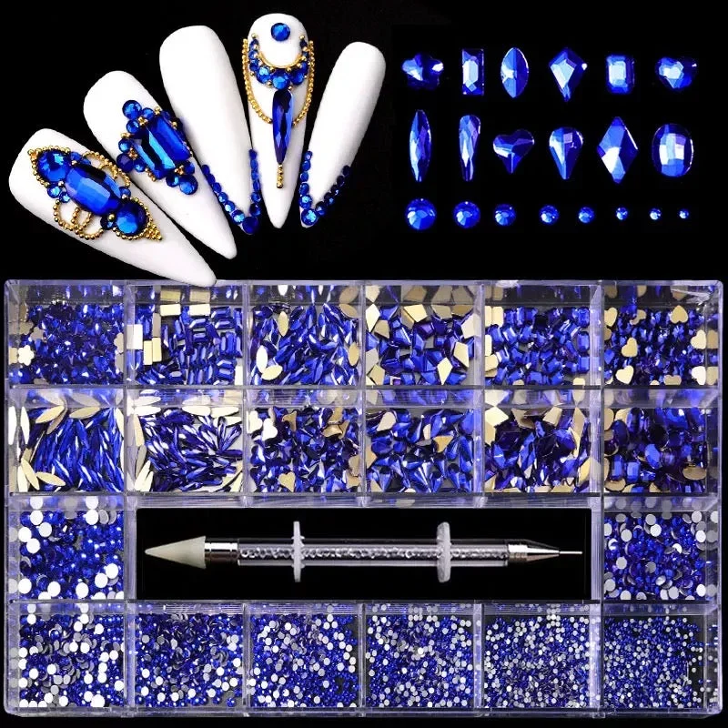 Sparkle nail art designs-Luxury Blue Rhinestone Kit RH011