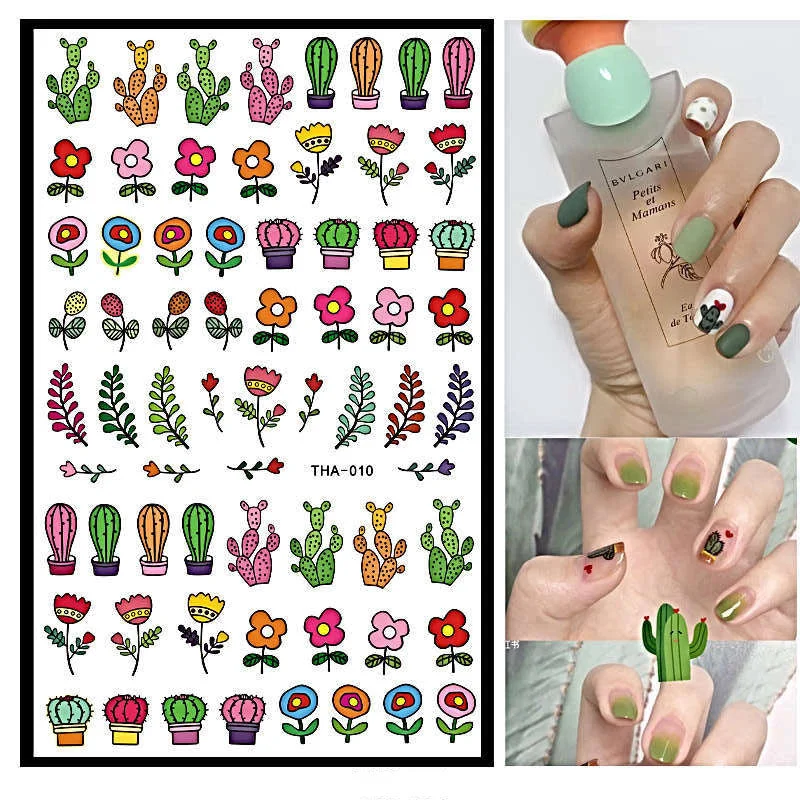 Diamond nail art accents-Colorful Flowers and Succulents Cactus Garden