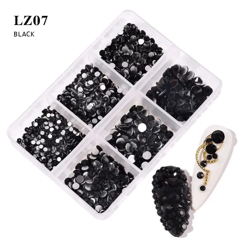 Nail repair top coat-Crystal Black Rhinestone Mix Size LZ07