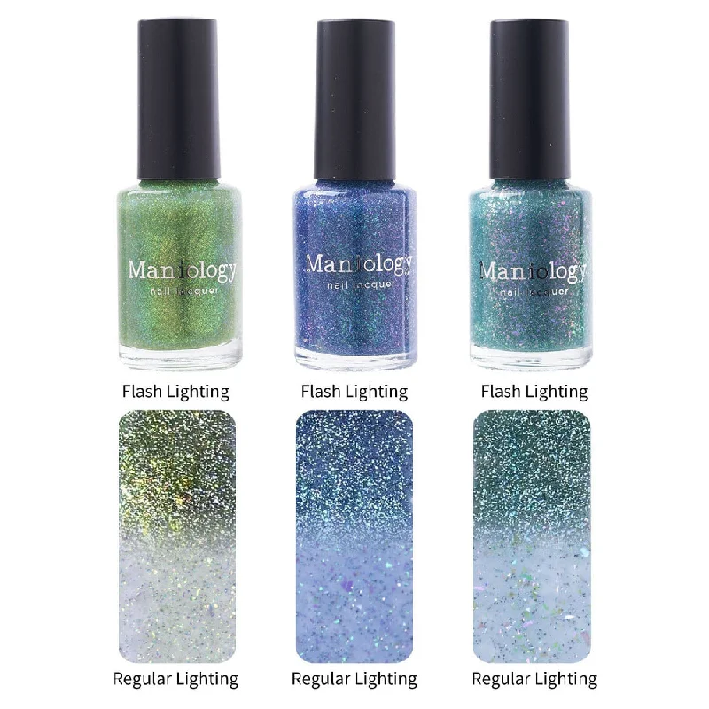 Holographic nail gel-Maniology - Stamping Nail Polish - Morning Dew: 3-Piece Flakies Jelly With Reflective Glitter Nail Polish Set