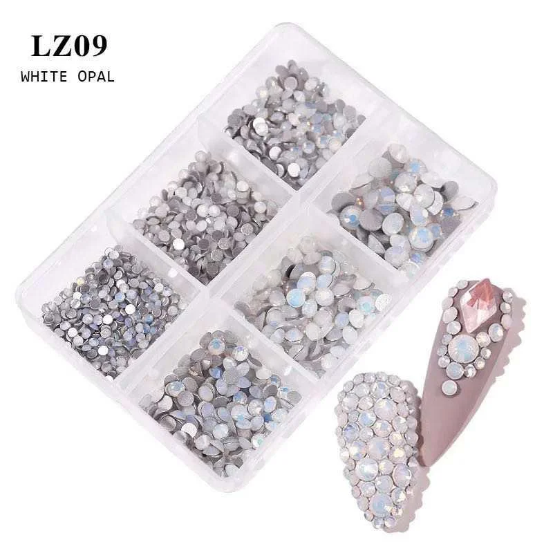 Flexible nail dip kits-AB White Opal Rhinestone Mix Size Nail Art Decoration LZ09