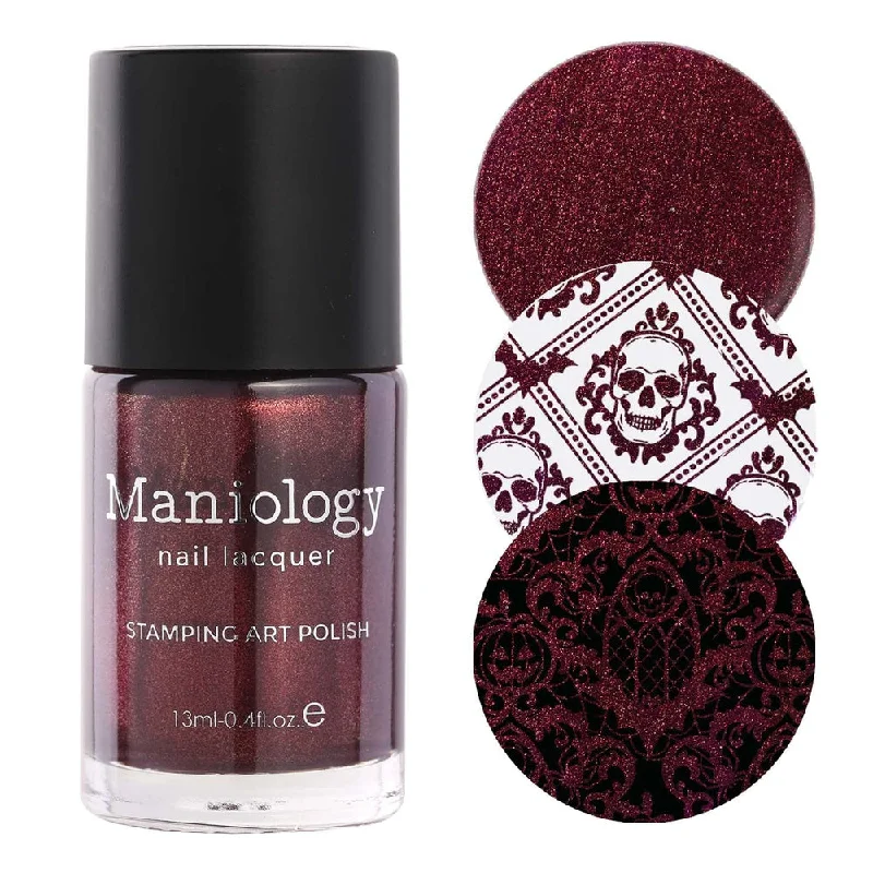 Smooth nail gel topper-Maniology - Stamping Nail Polish - Nightshade: Velvetine (B527) - Maroon Red With Gold Shimmer