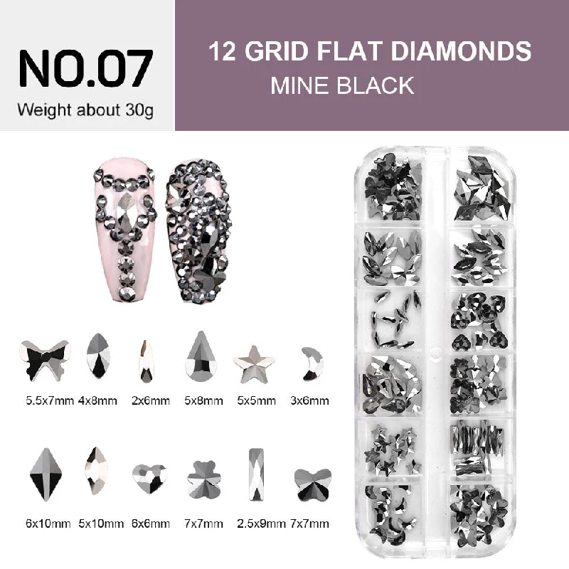 Plant-based nail gel-12 Grids Flat Diamonds Rhinestones #07 Mine Black