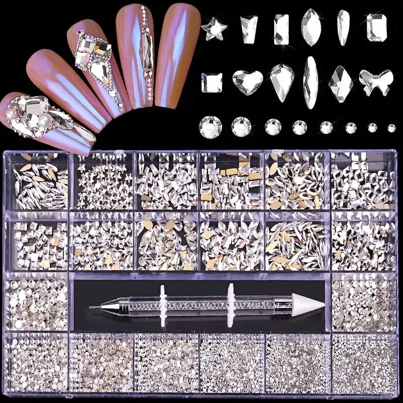 Breathable nail varnish-Luxury Silver Rhinestone Kit RH005