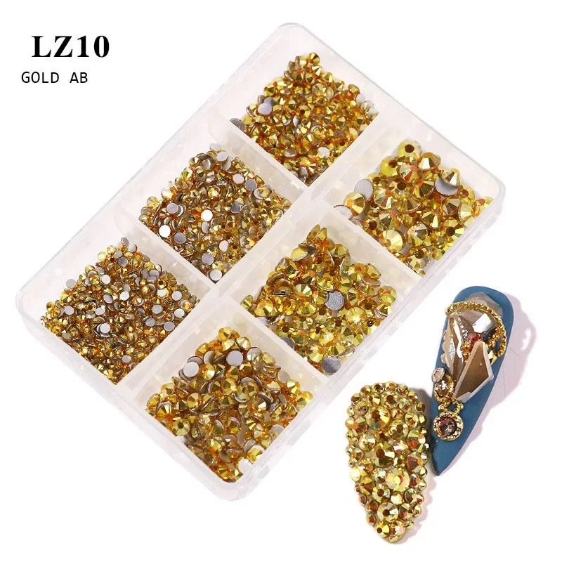 Cordless LED nail lamp-Crystal AB Gold Rhinestone Mix Size Nail Art Decoration LZ10