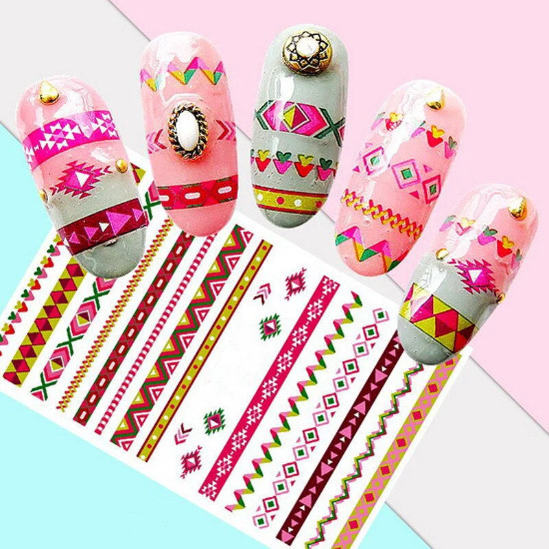 Breathable nail top coat-Pink and Green Tribal Aztec Art Pattern Geometry