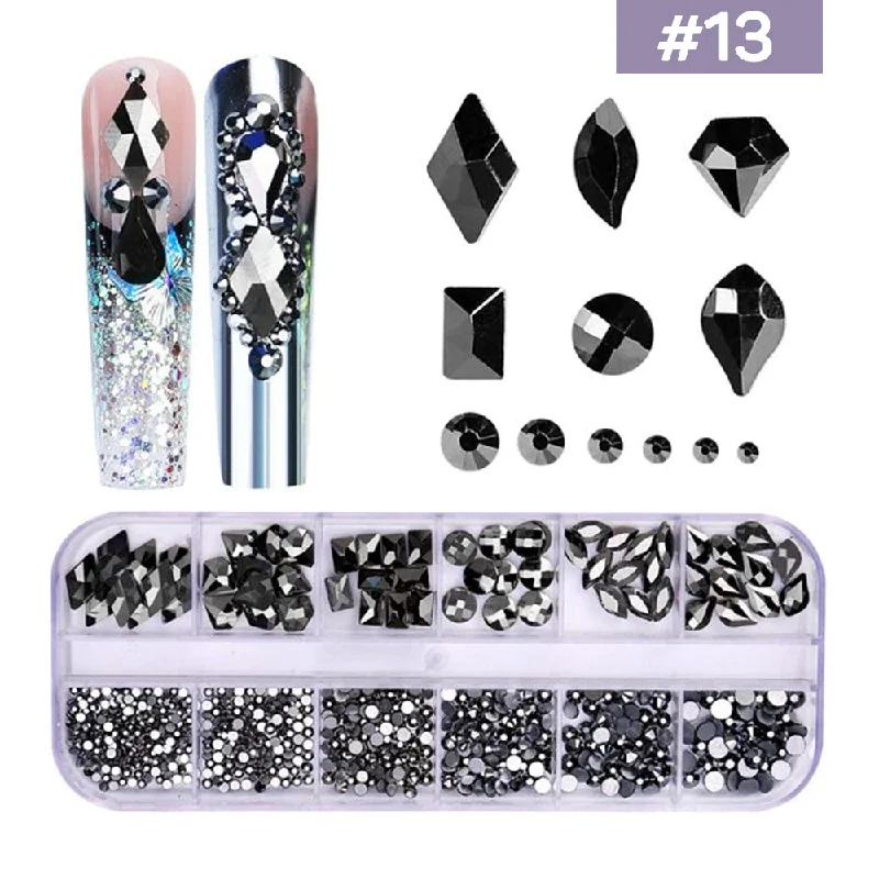 Pastel nail gel shades-12 Grids Flatback Rhinestones RB-13 Mine Black