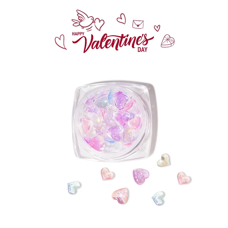 Chrome nail polish topper-Aurora Heart Charms