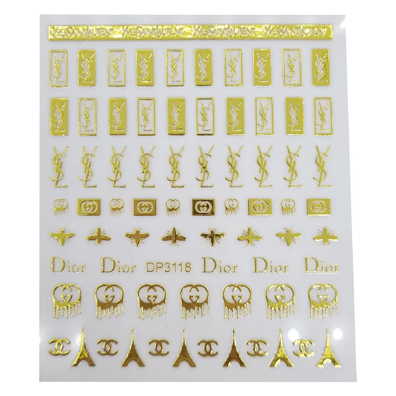 Crystal nail art rhinestones-Gold Designer Mix Nail Stickers