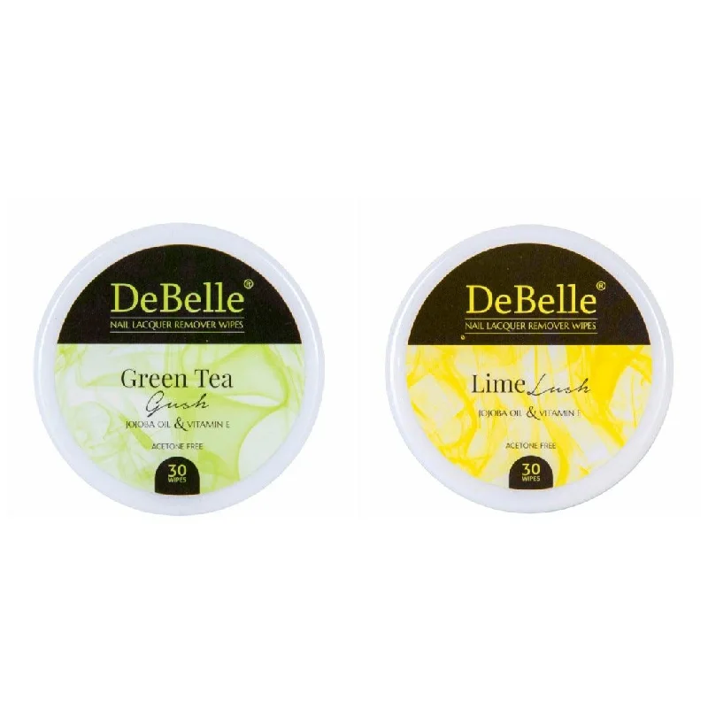 Holographic nail glitter-DeBelle Nail Lacquer Remover Wipes - Green Tea Gush & Lime Lush Combo