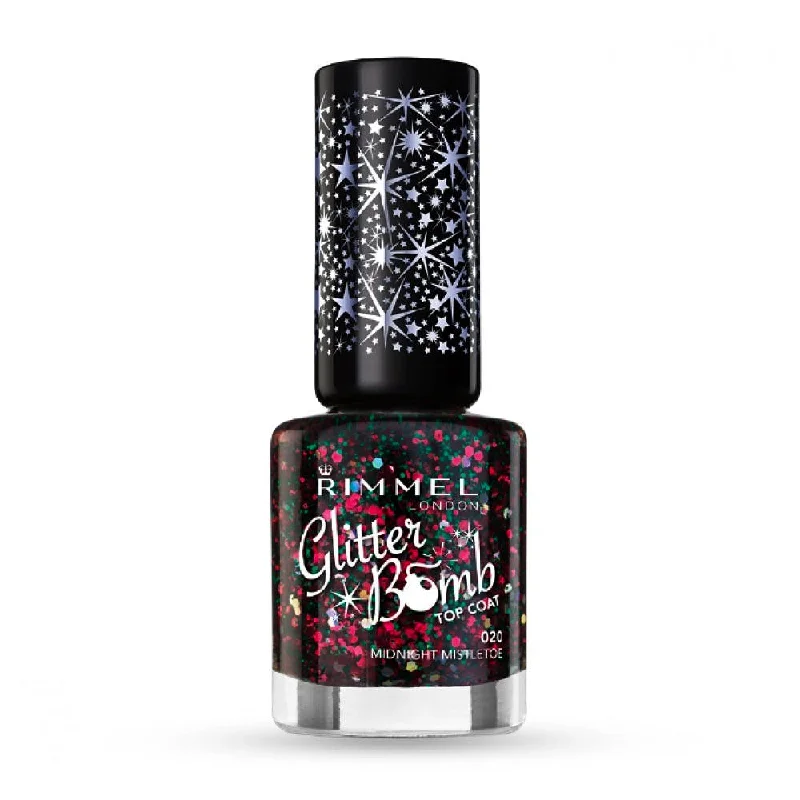 Compact nail polish storage-Rimmel Glitter Bomb Nail Polish Top Coat 020 Midnight Mistletoe