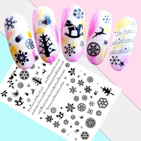 Protective nail polish-Christmas Holidays Black and White Snowflakes, Stockings, Deer, Mistletoe