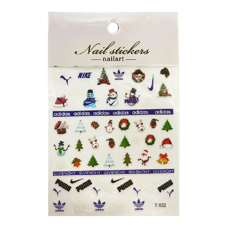 Glittery nail art decals-3D Christmas Nail Art Decal Stickers - T-632