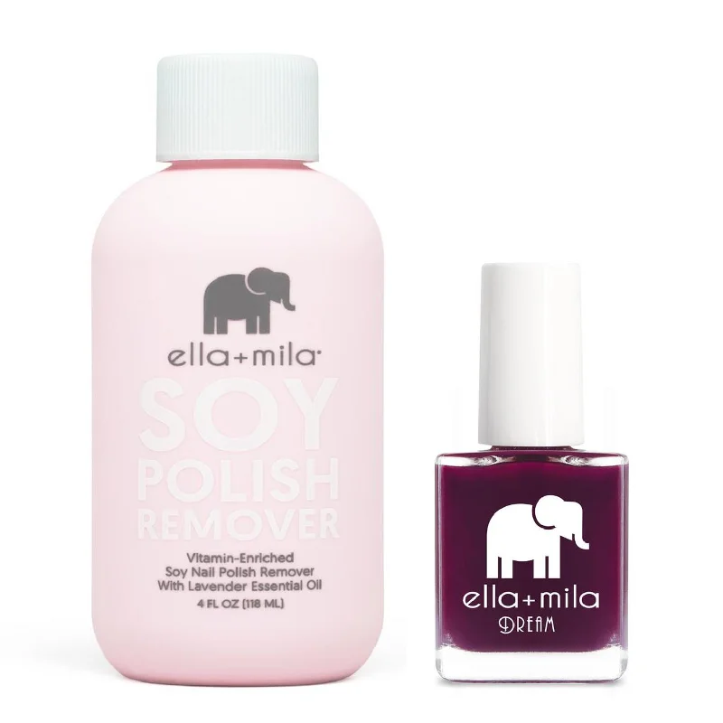 Anti-chip nail varnish-ella+mila - Soy Polish Remover & Rising Violet - .45oz