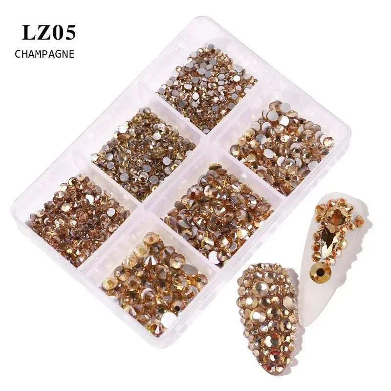 Organic nail polish remover-AB Champagne Rhinestone Mix Size Nail Art Decoration LZ05