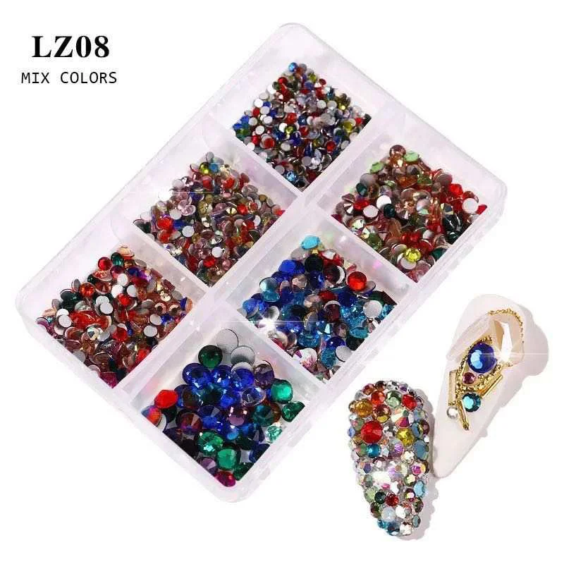 Matte nail gel overlay-AB Mix Colors Rhinestone Nail Art Decoration LZ08