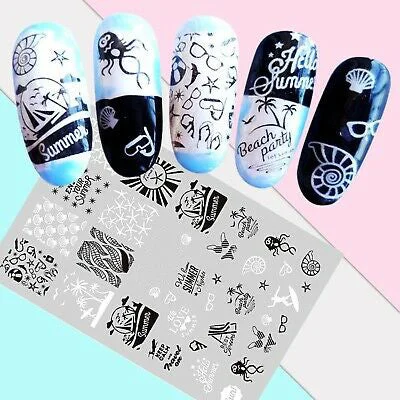 Multi-tone nail gel-Summer Black and White Words Swimsuit Beach Sunglasses Octopus