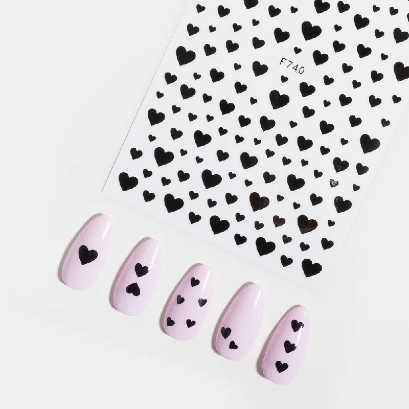 Portable nail kit holder-Black Hearts Nail Stickers