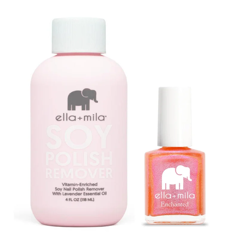 Non-smudge nail lacquer-ella+mila - Soy Polish Remover & Aurora Lights - .45oz