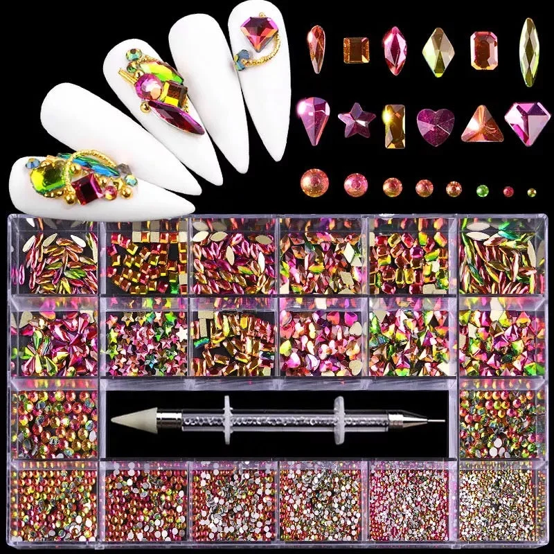 Ombre nail gel shades-Luxury Flame Rhinestone Kit RH008