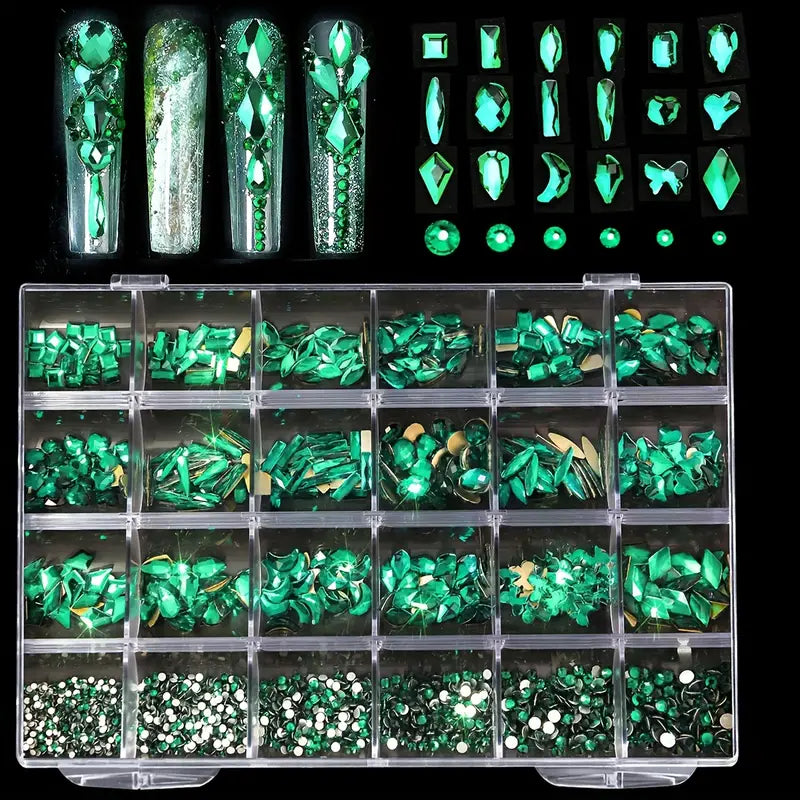 Anti-chip nail gel-Rhinestone Mix Green