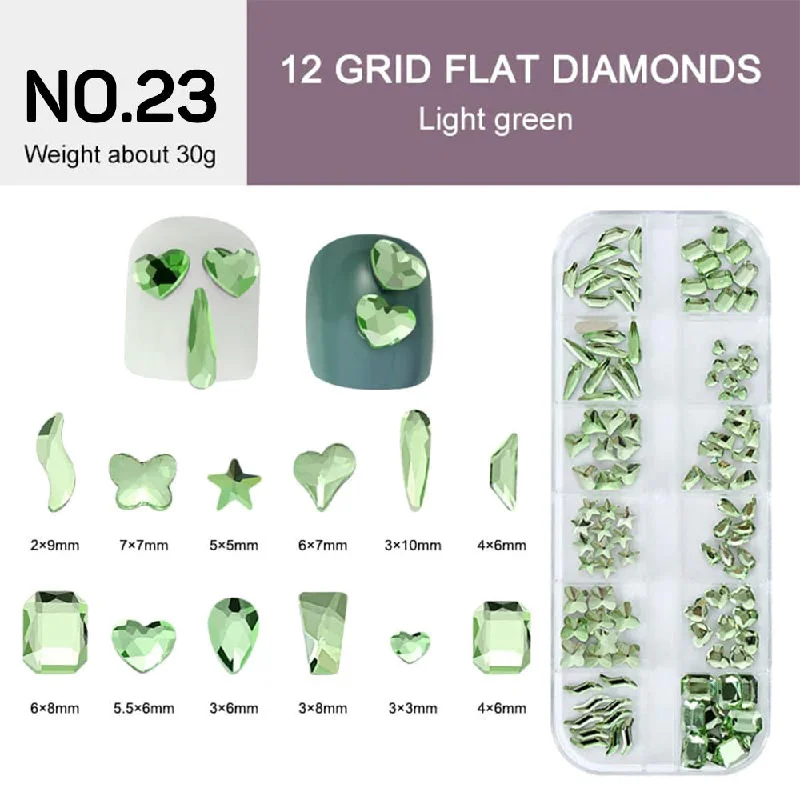 Plant-based nail gel polish-12 Grids Flat Diamonds Rhinestones #23 Light Green