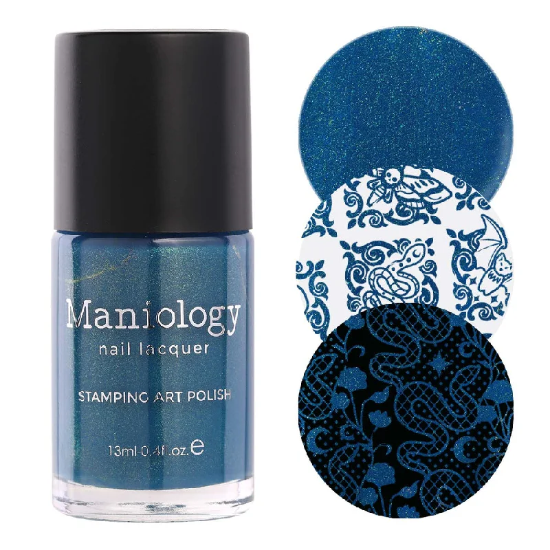 Plant-based nail varnish-Maniology - Stamping Nail Polish - Nightshade: Moonwake (B528) - Teal With Gold Shimmer