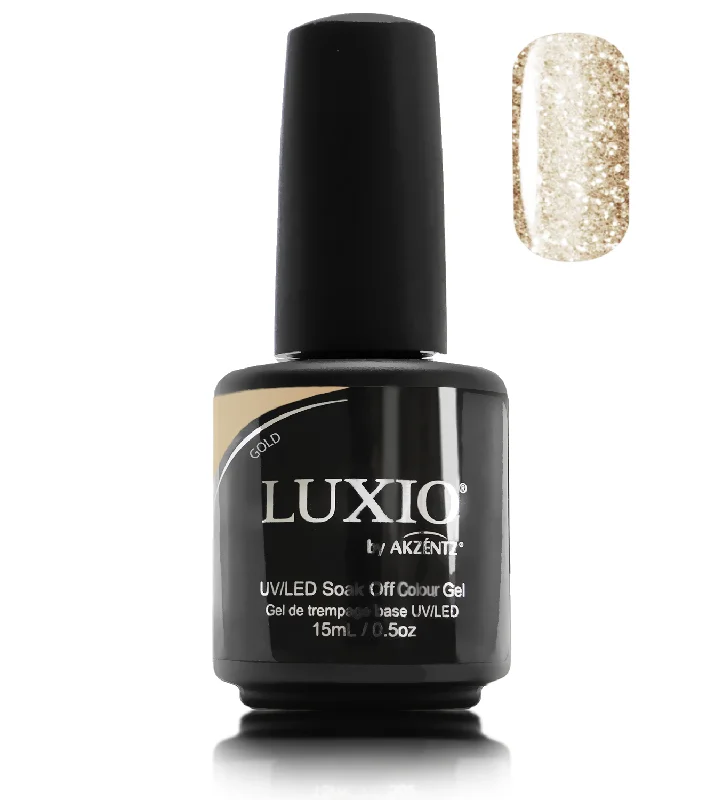 Pastel nail varnish shades-Luxio Gold (glitter), Gel Polish