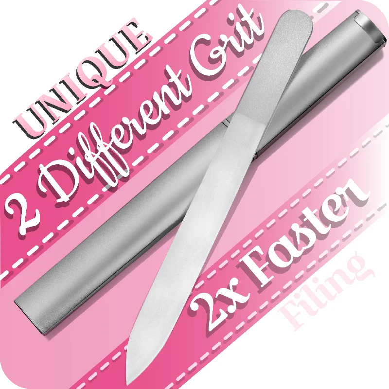 Dual-tone nail gel kits-Glass Nail File In Case - Pearl Silver