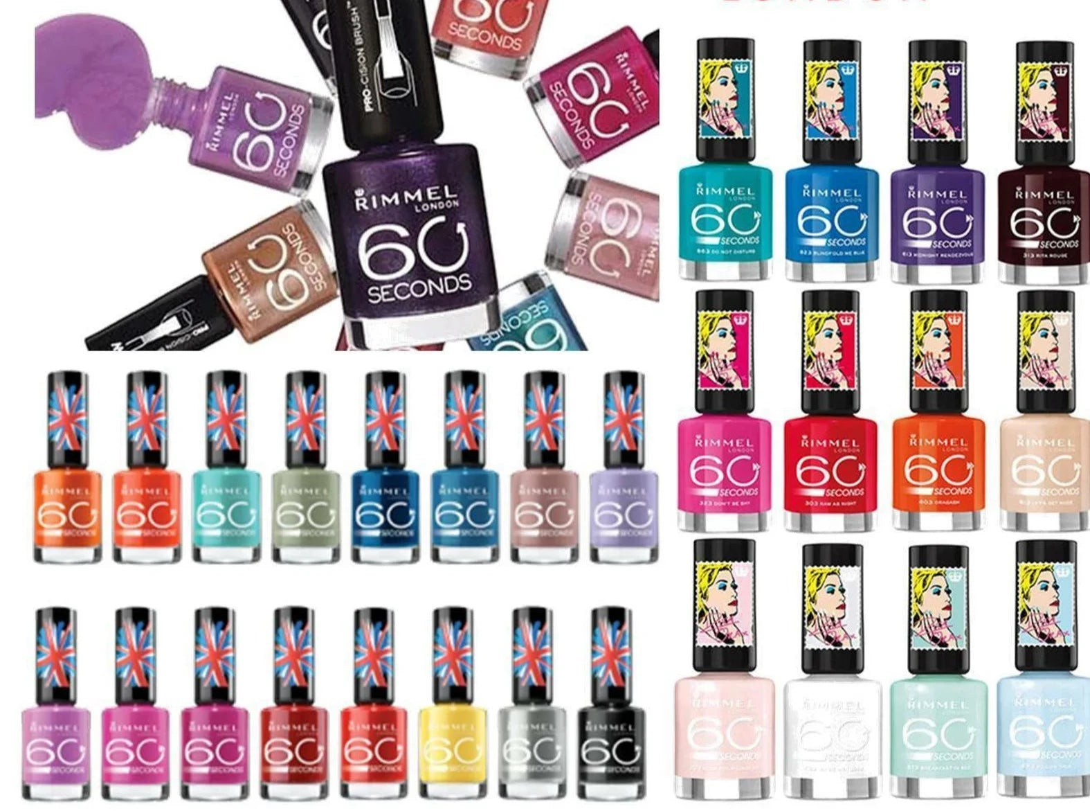 Fast-setting nail glue-Rimmel London Assorted 60 Second Rita Ora Super Shine Nail Polish Pack Of 15