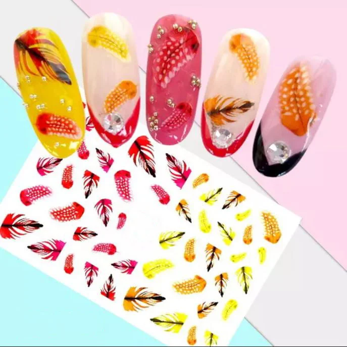 Instant-dry nail topper-Red Orange and Yellow Feathers