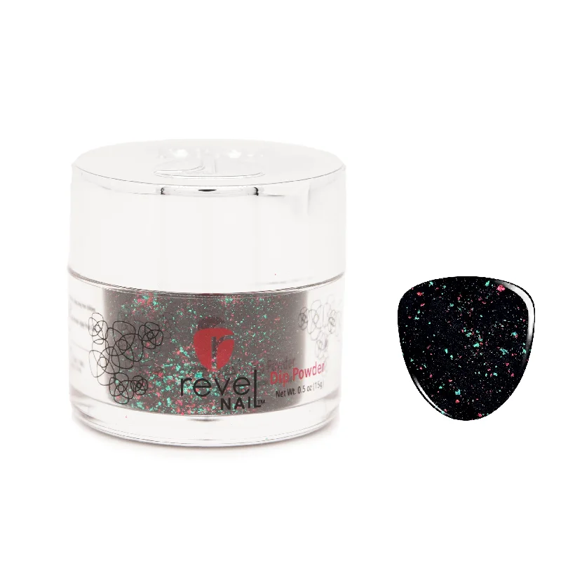 UV-cured nail gel sets-D647 Naughty List Black Glitter Dip Powder