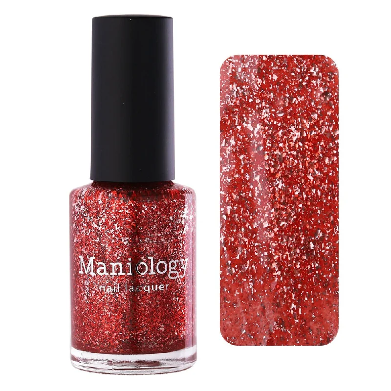 Salon-grade nail dip-Maniology - Stamping Nail Polish - Rustic Charm: Ruby Glow (P170) - Red with Silver Glitter Jellies