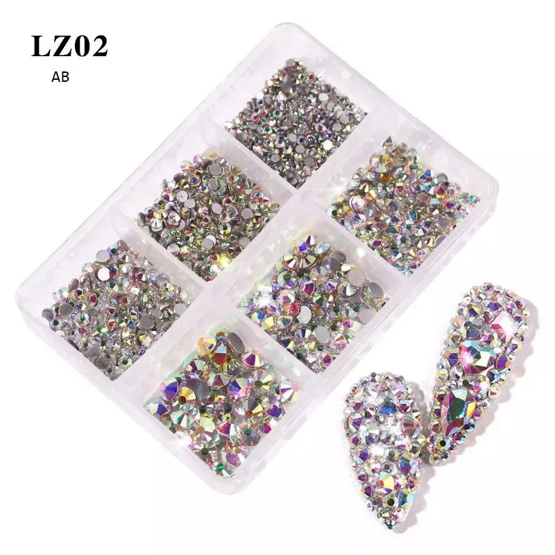 Fast-dry nail top coat-AB Rainbow Rhinestone Mix Size Nail Art Decoration LZ02