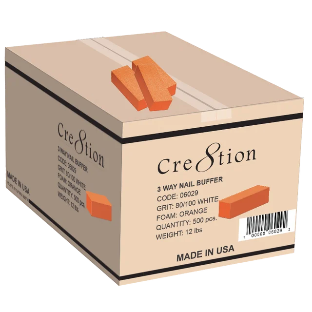 Flexible nail dip kits-Cre8tion Professional Nails Buffer Orange White Premium 3 Ways - Grit  80/100 (Case of 500 pcs)