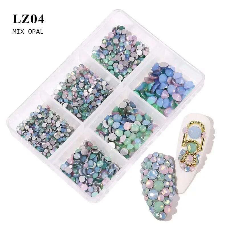 Non-toxic nail glue-AB Mix Opal Rhinestone Mix Size Nail Art Decoration LZ04