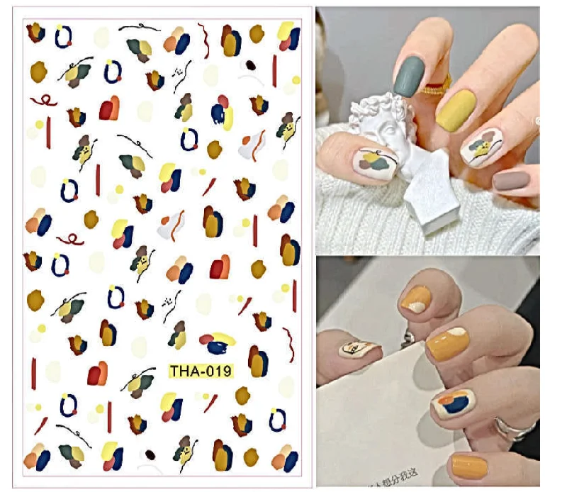 Premium nail acrylic sets-Brown Yellow Navy Abstract Art