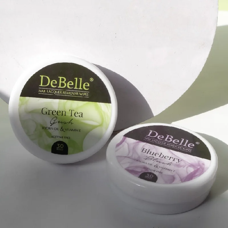 Breathable nail varnish-DeBelle Nail Lacquer Remover Wipes - Blueberry Blush & Green Tea Gush Combo