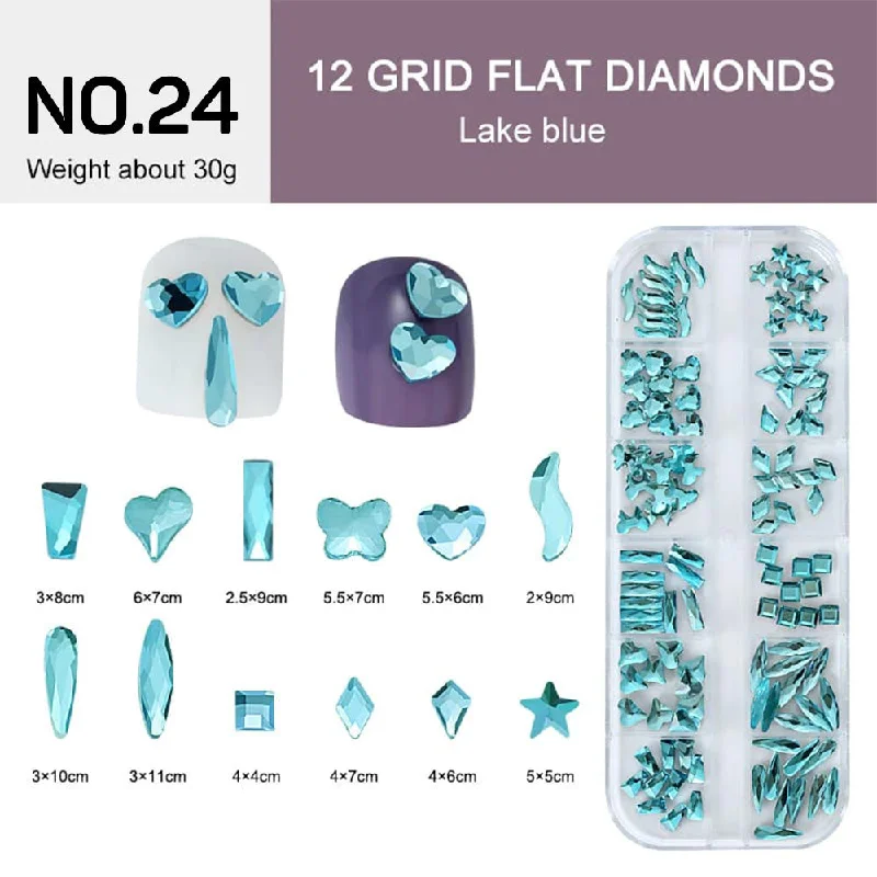 Ombre nail varnish-12 Grids Flat Diamonds Rhinestones #24 Lake Blue