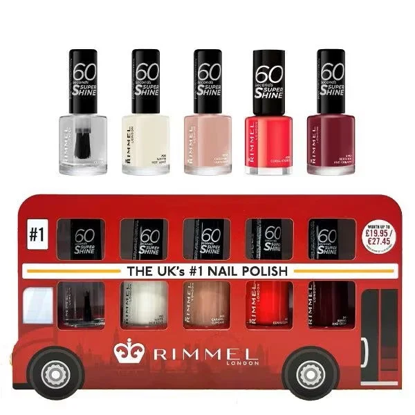 Shimmery nail art decals-Rimmel London Bus 60 Second Super Shine Nail Polish Set of 5