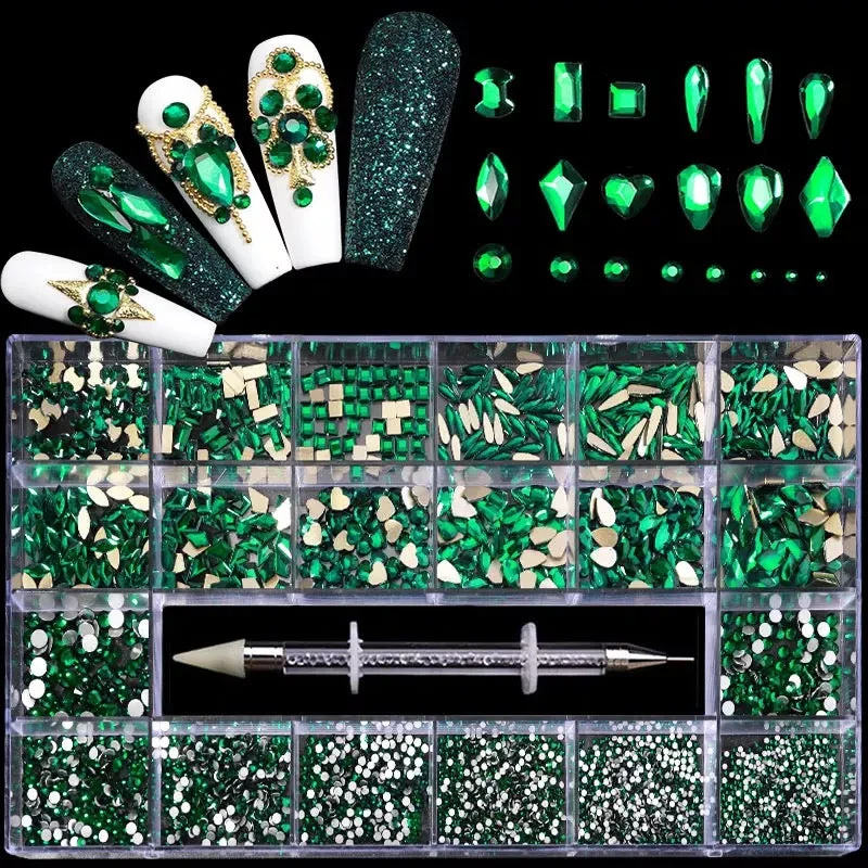 Fast-setting nail glue-Luxury Green Rhinestone Kit HR012