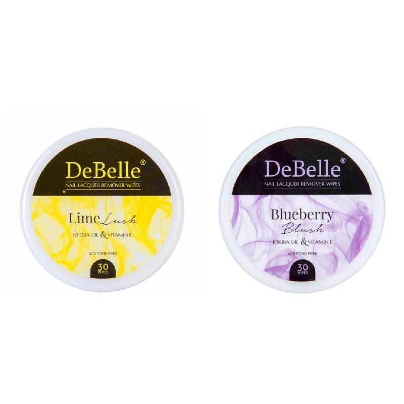 Gel nail polish removal kit-DeBelle Nail Lacquer Remover Wipes - Lime Lush & Blueberry Blush