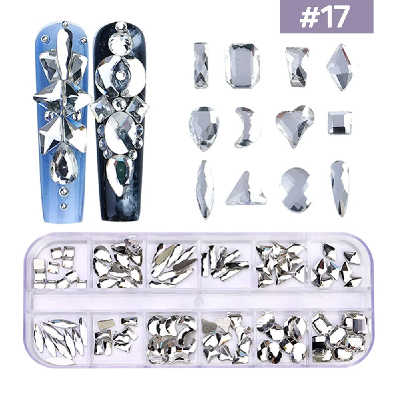 Shiny nail gel sealant-12 Grids Flatback Rhinestones RB-17 Clear